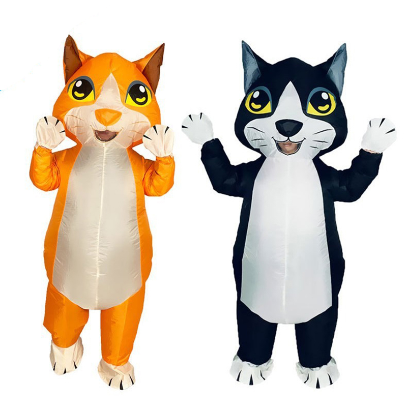 Cosplay Prop Business - ハロウィンいたずら用インフレータブルスーツ オレンジ黒猫漫画風人形コスチューム ビジネス活動用コスプレ衣装小道具