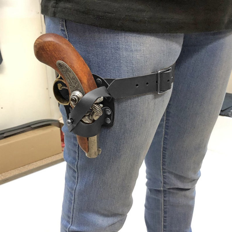 Cosplay Prop Pistol - ミニピストル・デリンジャー・レッグガーターホルスター・ルネッサンス・海賊ギア・レザー・フリントロックホルダー・スチームパンク・LARP・カウボーイ・コスプレ小道具