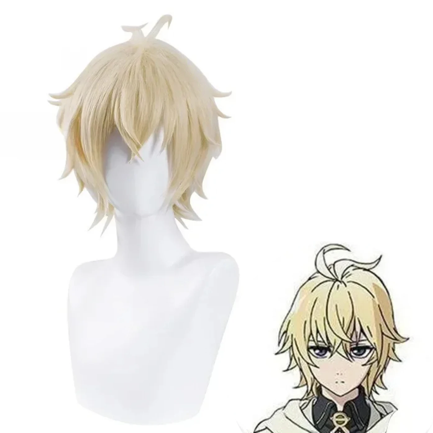 Prop For Cosplay - ミカエラ・ハイクヤコスプレウィッグ男性ショートライトブロンドウィッグコスプレアニメコスプレウィッグ耐熱合成かつら