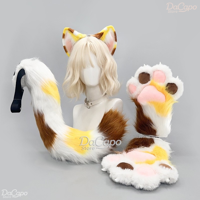 着ぐるみ カリコ猫 毛足の長い耳 尻尾 肉球 フルセット ケ - Cosplay Prop Kit のレビューと価格