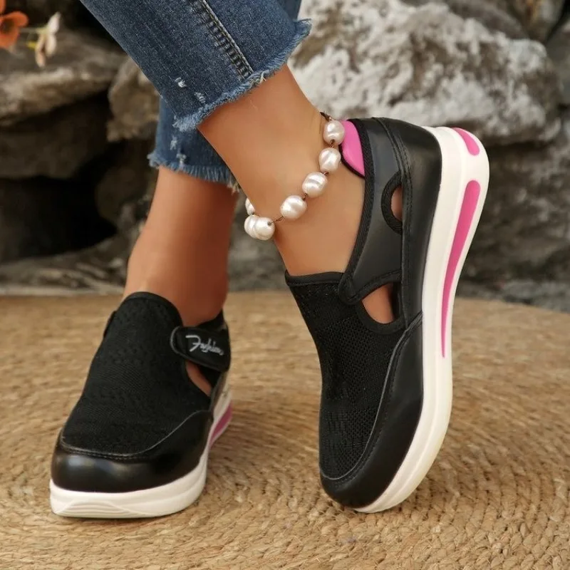 女性用プラットフォームスリッポンスニーカー、クローズドトゥ、 - Velcro Hook Loop のレビューと価格
