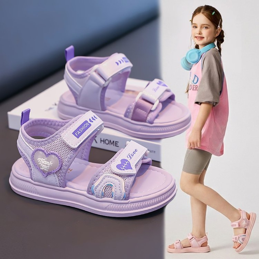 女の子用ハート型プリンセスサンダル、2026年春夏新作、ベル - Velcro Hook Loop のレビューと価格
