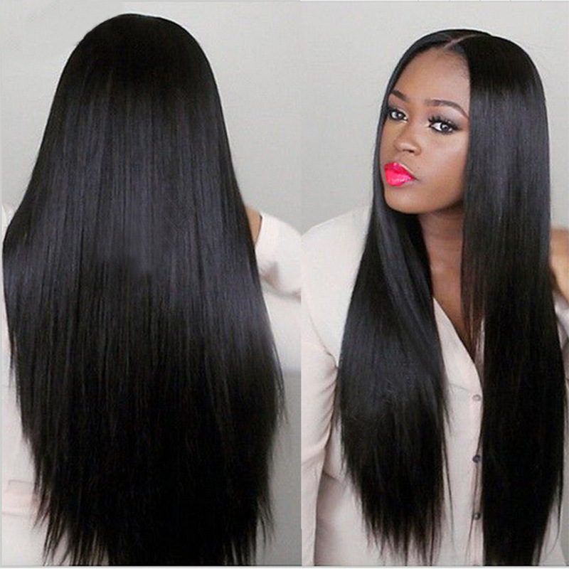 欧米風女性用ウィッグ、中分けストレートブラックヘア、高品質ロ - Wig Fiber Net のレビューと価格