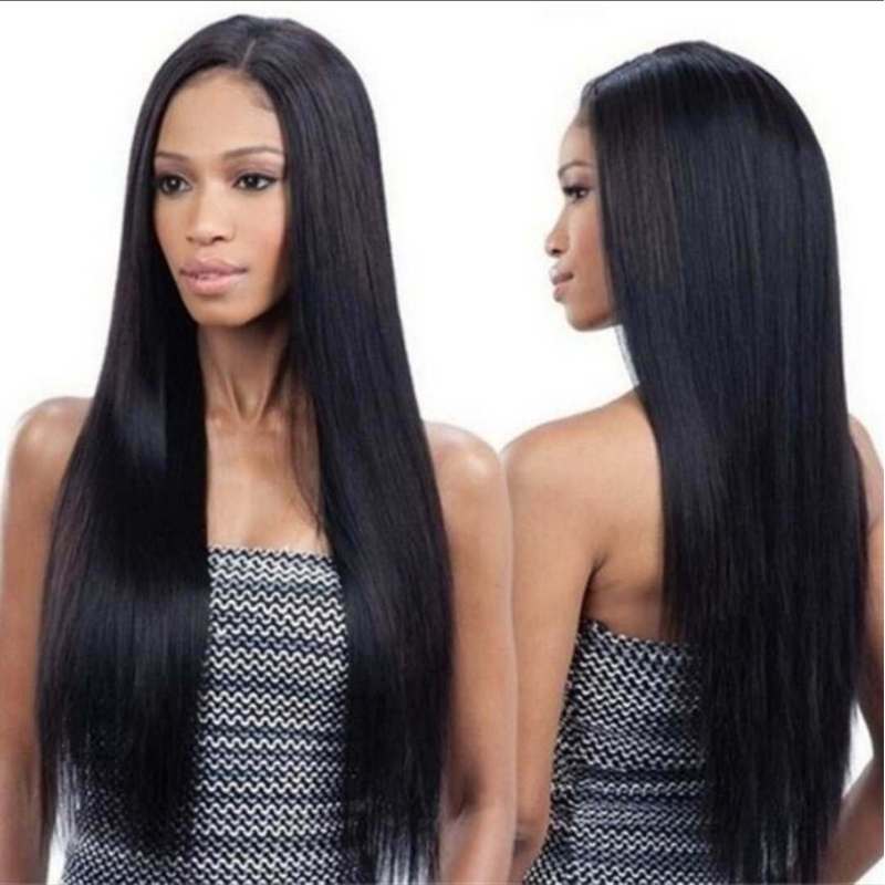 欧米風女性用ウィッグ、中分けストレートブラックヘア、高品質ロ - Wig Fiber Net のレビューと価格