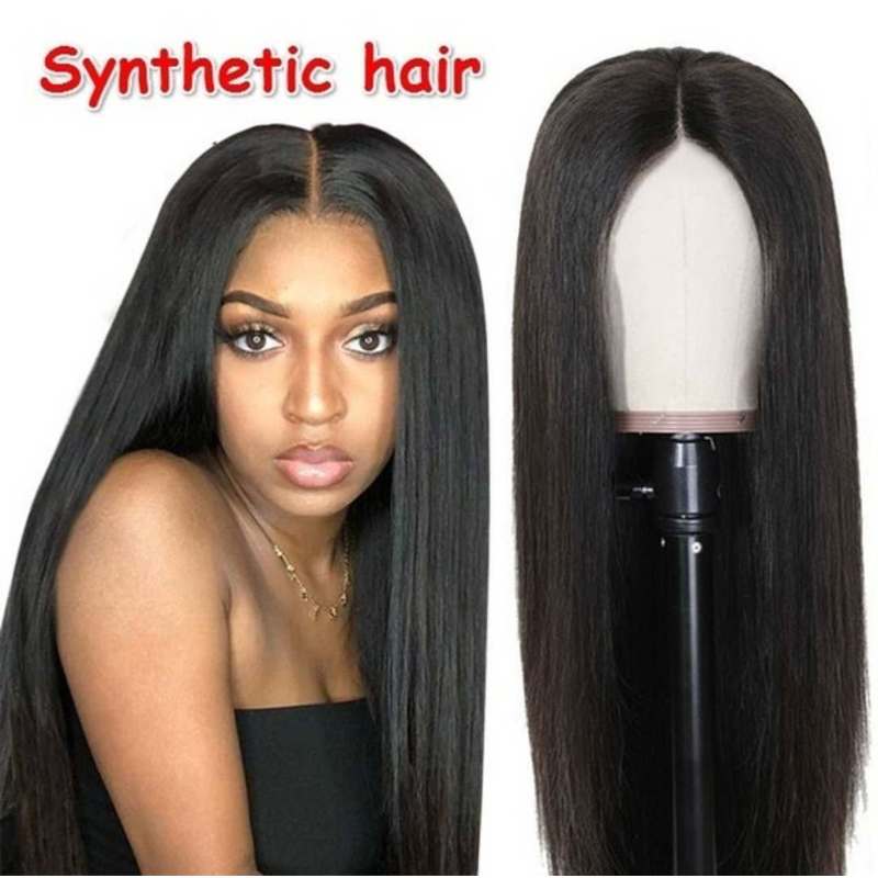 欧米風女性用ウィッグ、中分けストレートブラックヘア、高品質ロ - Wig Fiber Net のレビューと価格
