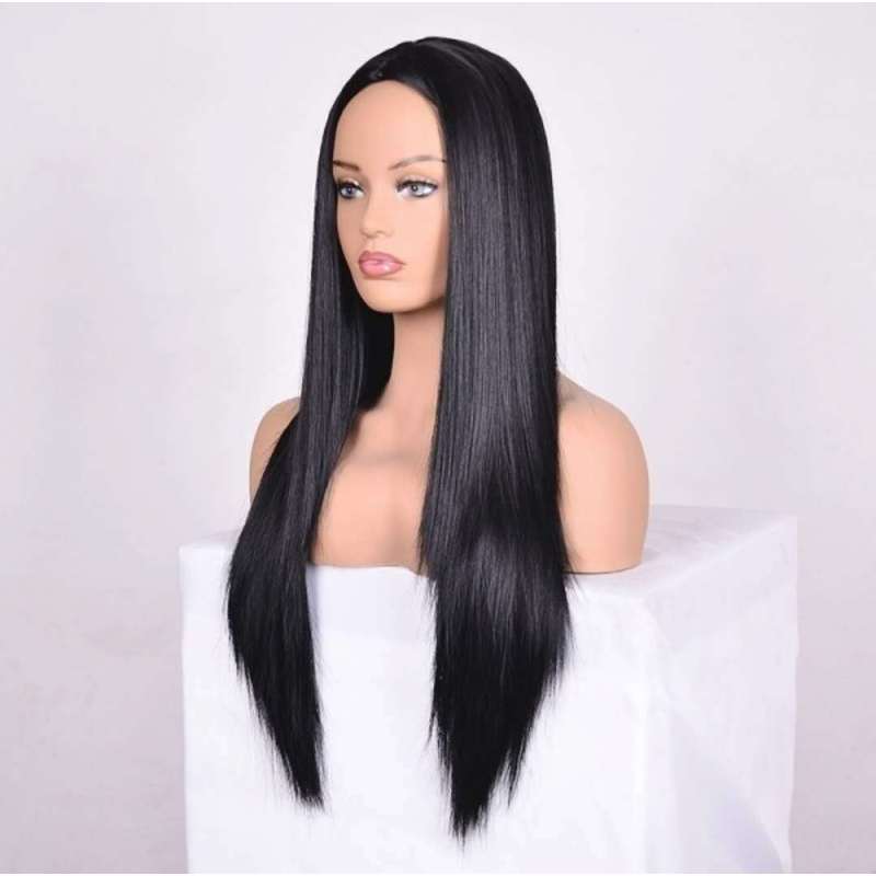 欧米風女性用ウィッグ、中分けストレートブラックヘア、高品質ロ - Wig Fiber Net のレビューと価格