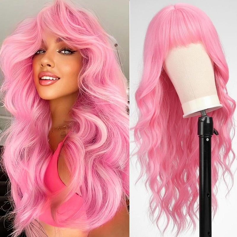 女性用前髪付きロングストレートヘアウィッグ、バーガンディ色、 - Wig Fiber Net のレビューと価格