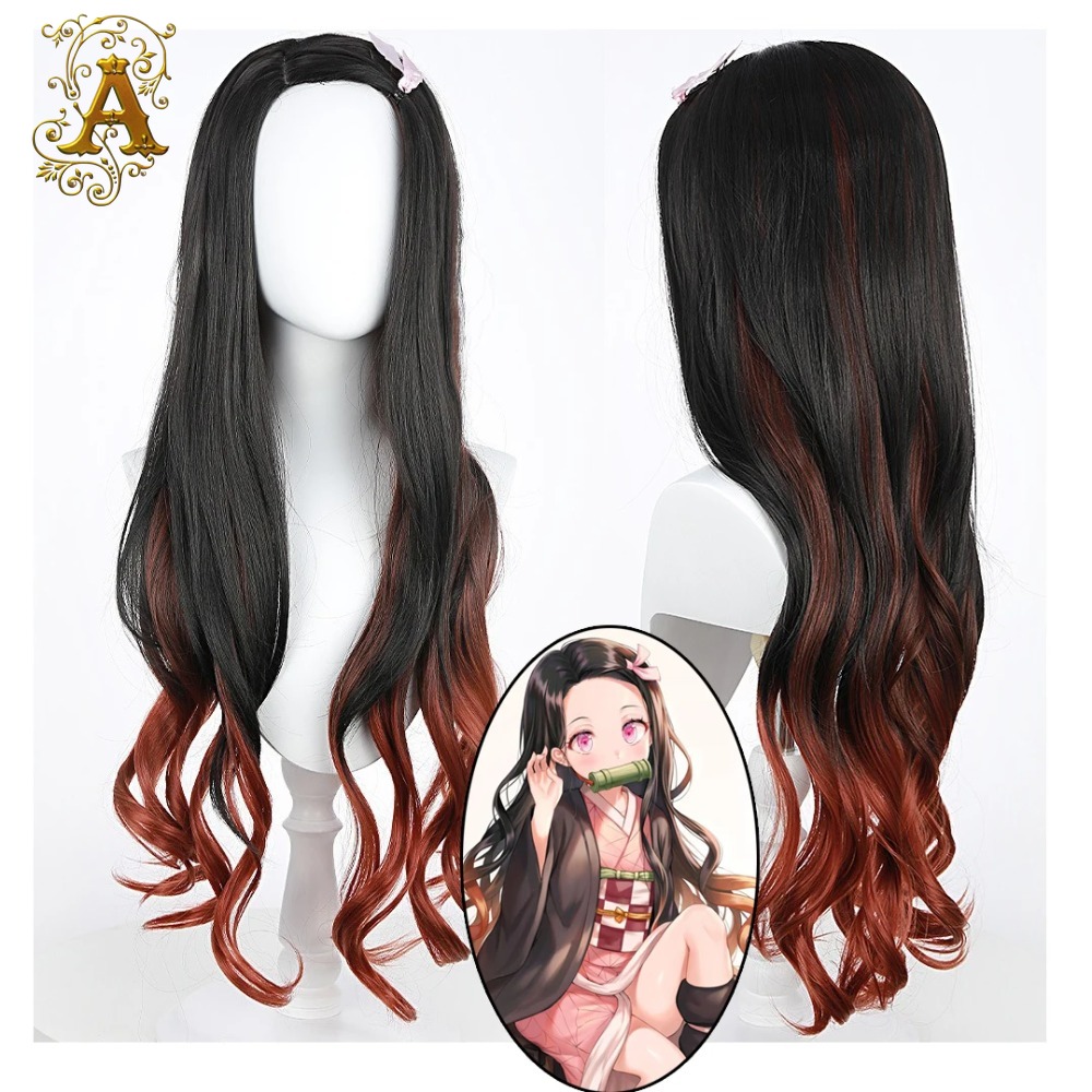 黒ダークレッドグラデーションカラー巻き毛ロングヘアねずこアニ - Wig Fiber Net のレビューと価格