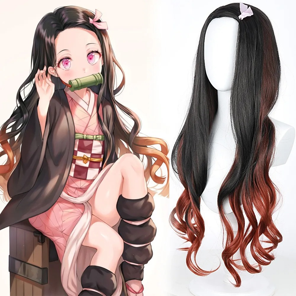 黒ダークレッドグラデーションカラー巻き毛ロングヘアねずこアニ - Wig Fiber Net のレビューと価格