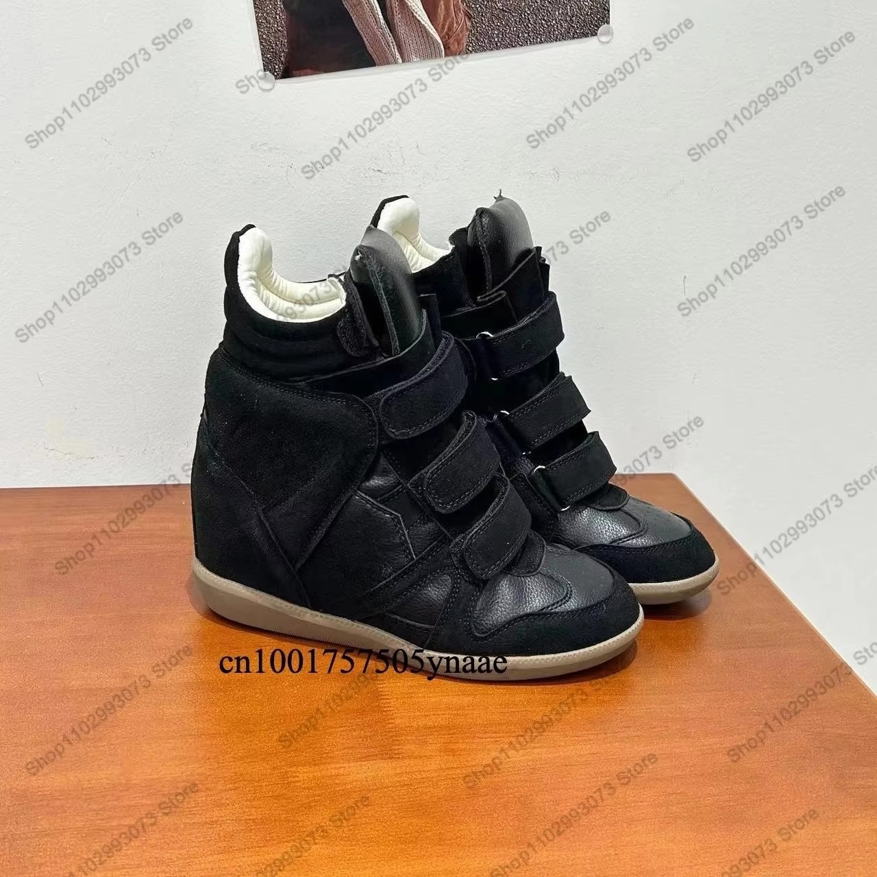 女性用隠しウェッジヒールハイカットスニーカー、スエードレザー - Velcro Hook Loop のレビューと価格
